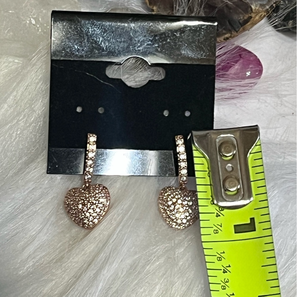 Beautiful Rose Gold Heart Drop Earrings - Picture 3 of 6